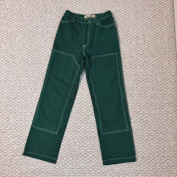 Lykke Wullf Workwear Denim Jeans in Green and Blue Railroad Stripe in Size 2 - Picture 2 of 7